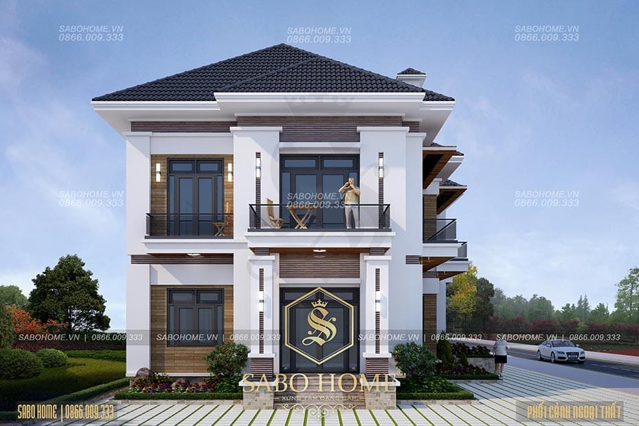 Thiết kế nhà mái thái đẹp tại Quảng Ninh, biệt thự 2 tầng mái thái 8,2x13m