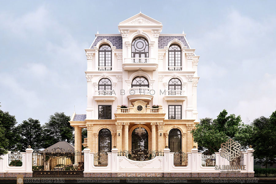 Mẫu biệt thự tân cổ điển 4 tầng 100m2 đẹp tại Quảng Ninh  ACHI 41008