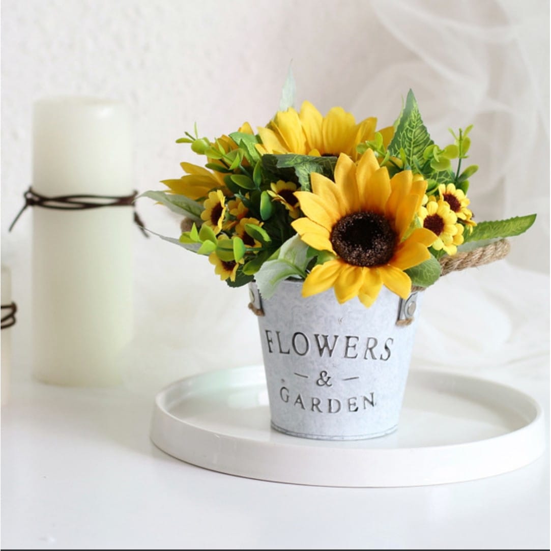 Hoa giả trang trí, chậu hoa hướng dương để bàn phong cách vintage - Hoa trang trí Thương hiệu anzzar | SieuThiChoLon.com
